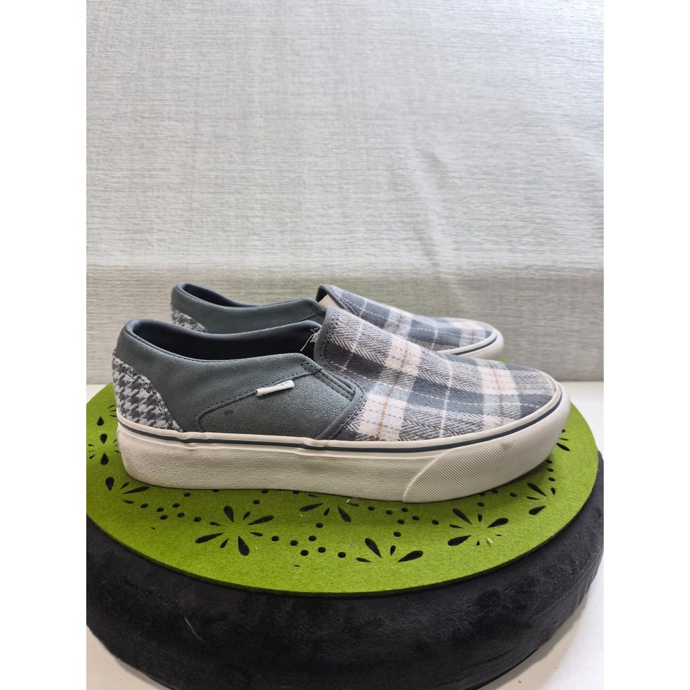 Vans Asher Platform Womens US 10 Skateboard Shoes Plaid Mix Gray Slip On Sneaker